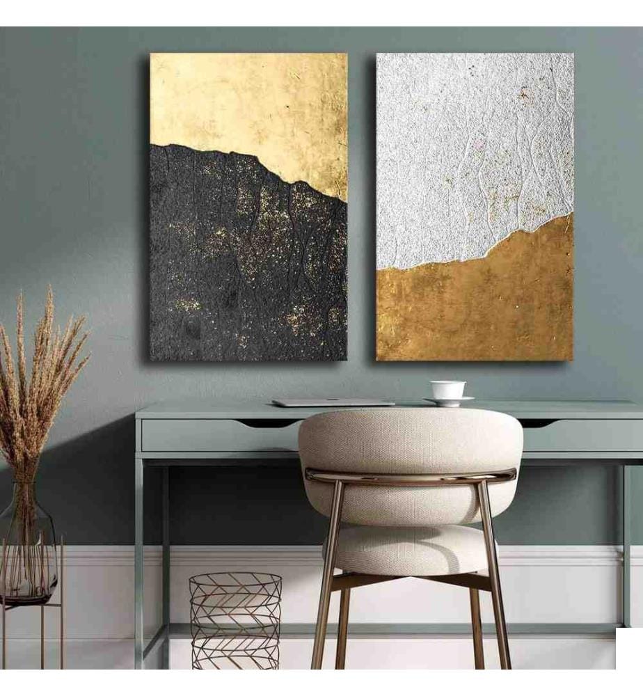 Peinture décorative sur toile, 2 pièces, multicolore, 100% toile, cadre en bois de pin