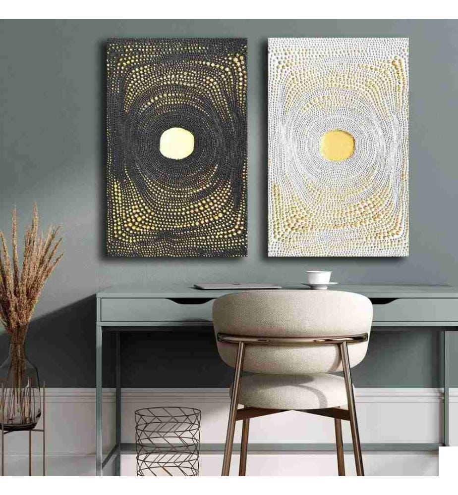Peinture décorative sur toile, 2 pièces, multicolore, 100% toile, cadre en bois de pin