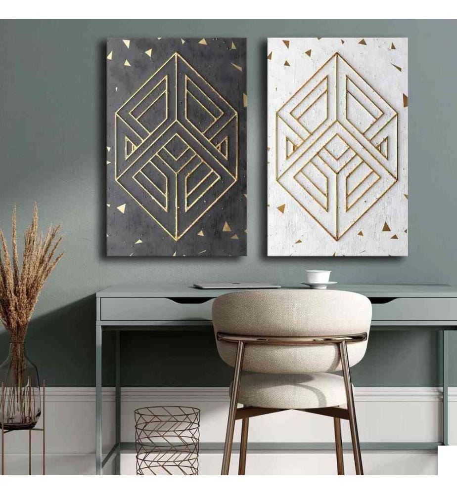 Peinture décorative sur toile, 2 pièces, multicolore, 100% toile, cadre en bois de pin
