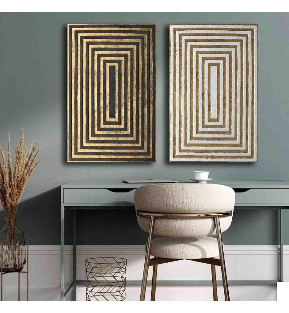 Peinture décorative sur toile, 2 pièces, multicolore, 100% toile, cadre en bois de pin