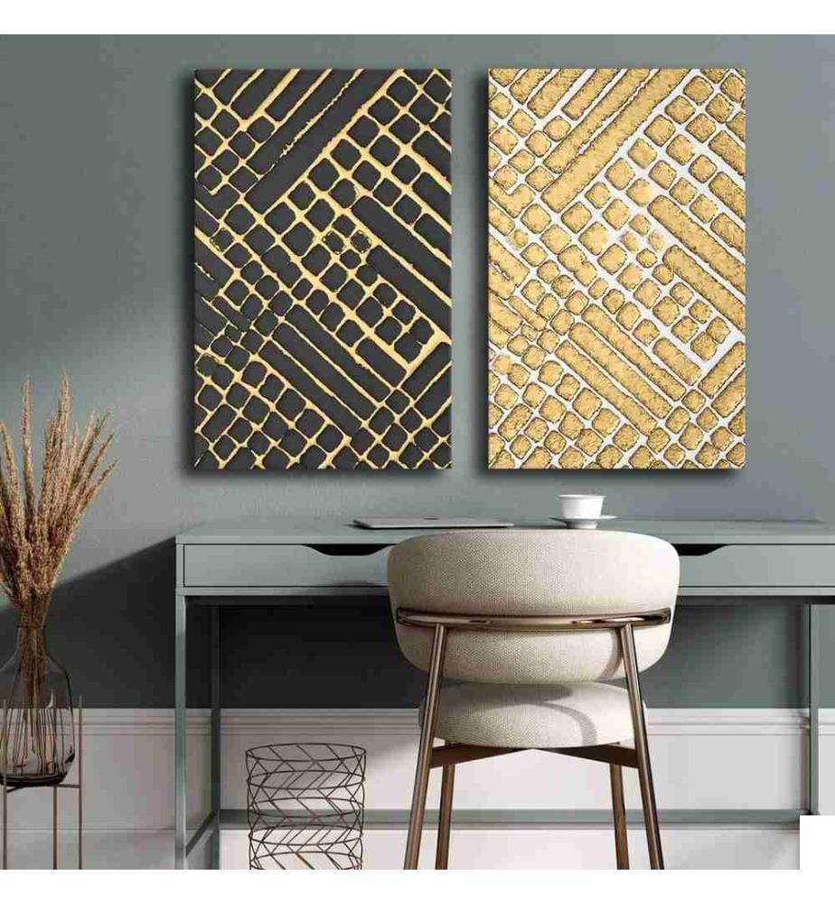 Peinture décorative sur toile, 2 pièces, multicolore, 100% toile, cadre en bois de pin