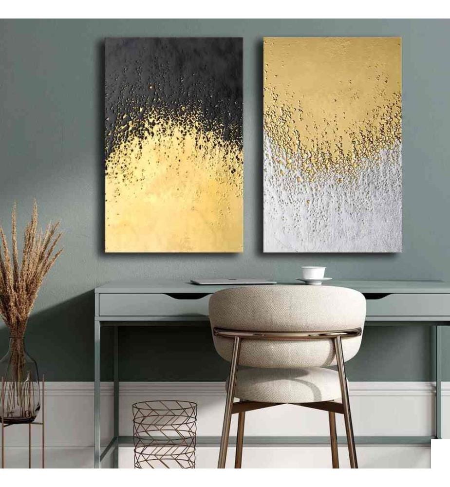 Peinture décorative sur toile, 2 pièces, multicolore, 100% toile, cadre en bois de pin