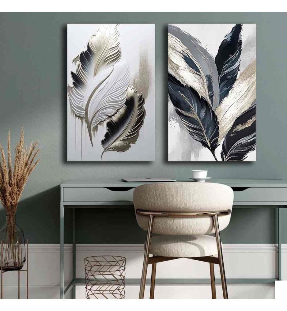 Peinture décorative sur toile, 2 pièces, multicolore, 100% toile, cadre en bois de pin