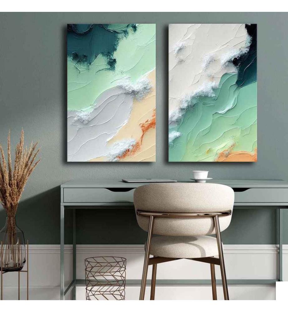 Peinture décorative sur toile, 2 pièces, multicolore, 100% toile, cadre en bois de pin
