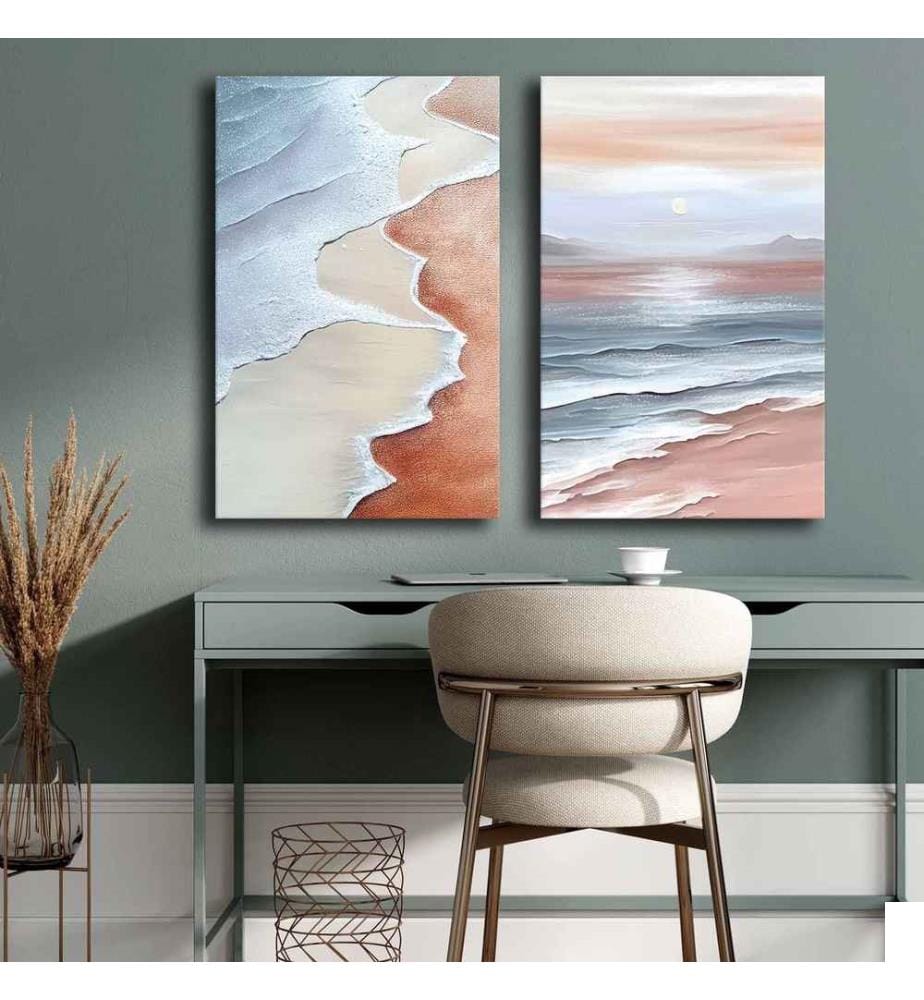 Peinture décorative sur toile, 2 pièces, multicolore, 100% toile, cadre en bois de pin