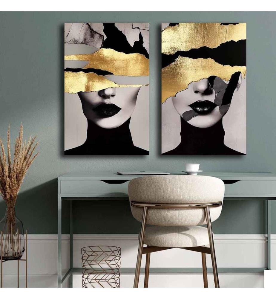 Peinture décorative sur toile, 2 pièces, multicolore, 100% toile, cadre en bois de pin