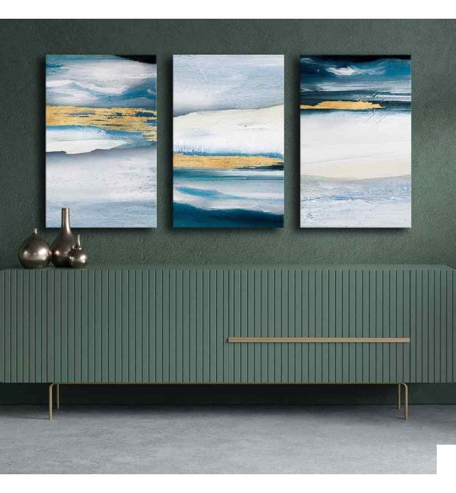 Peinture décorative sur toile, 3 pièces, multicolore, 100% toile, cadre en bois de pin