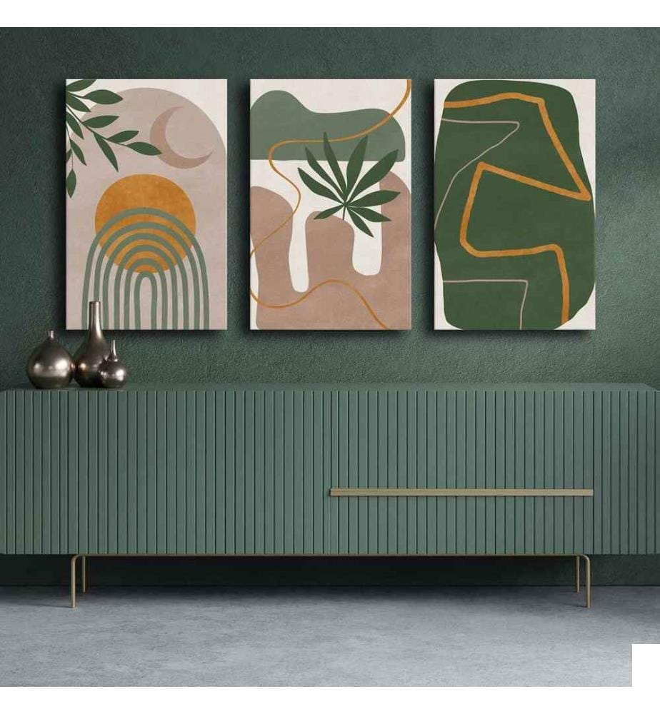 Peinture décorative sur toile, 3 pièces, multicolore, 100% toile, cadre en bois de pin