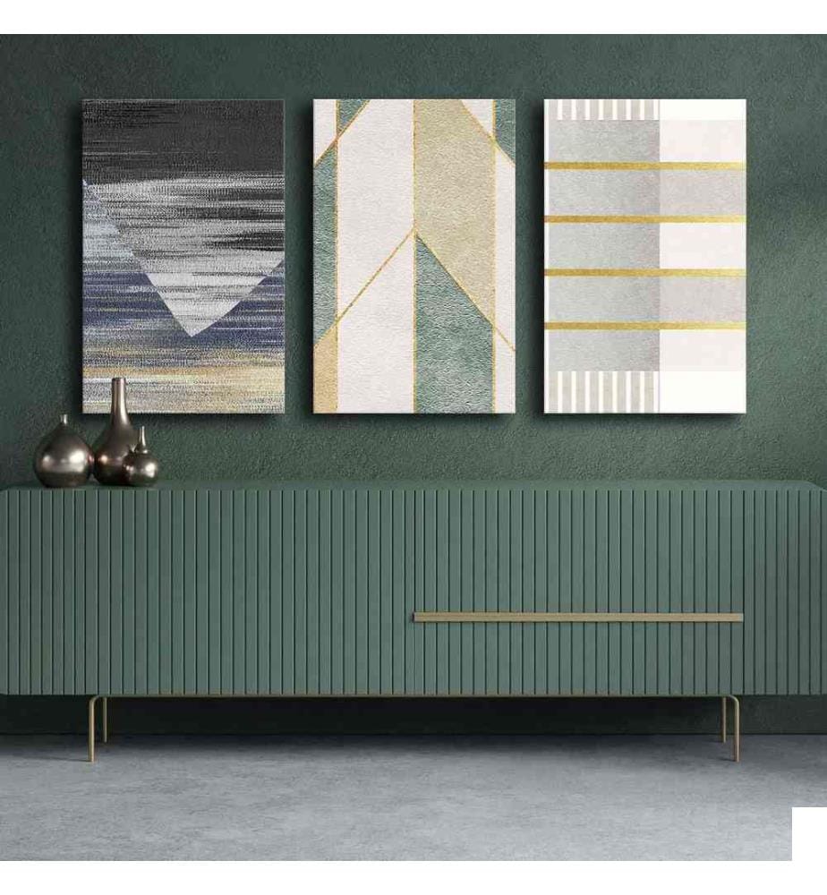 Peinture décorative sur toile, 3 pièces, multicolore, 100% toile, cadre en bois de pin