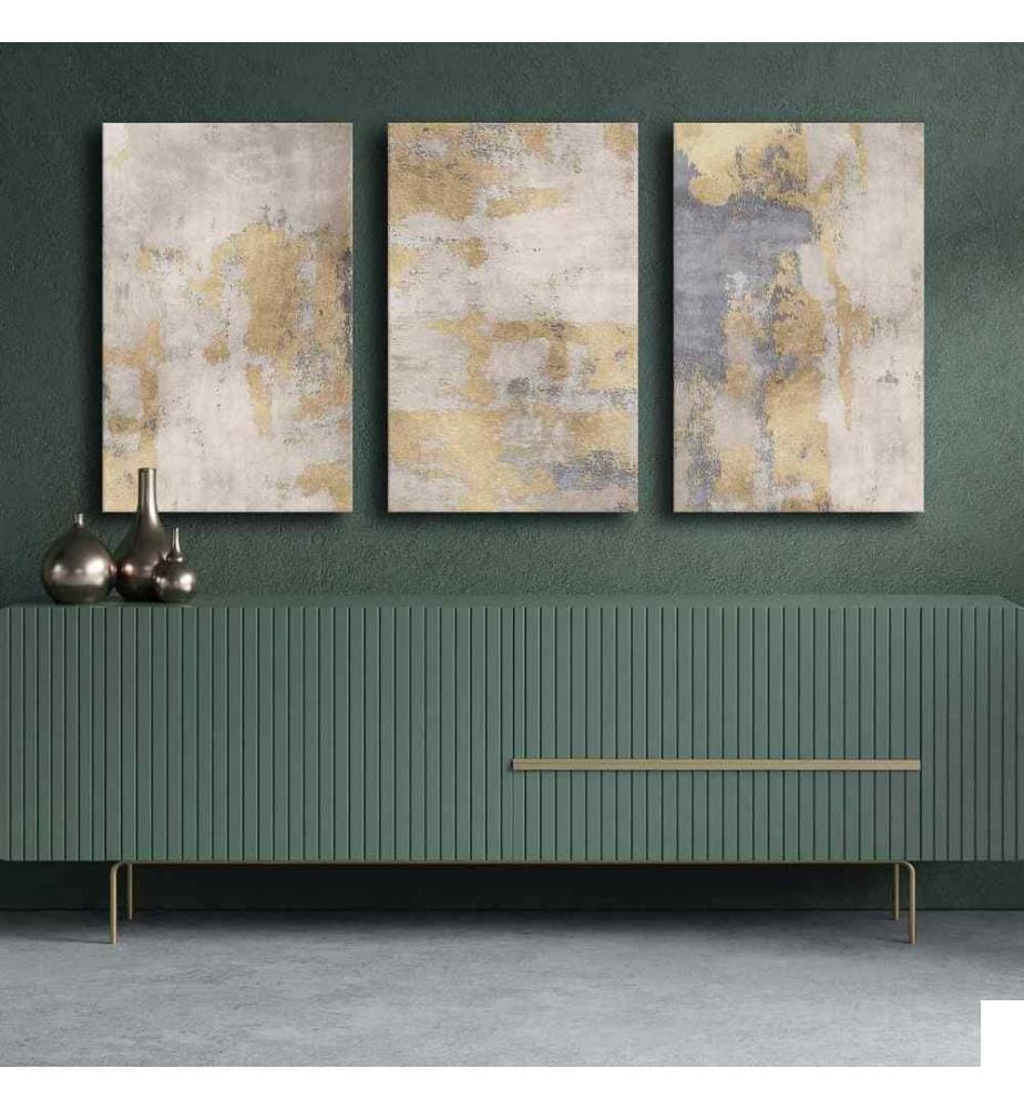 Peinture décorative sur toile, 3 pièces, multicolore, 100% toile, cadre en bois de pin