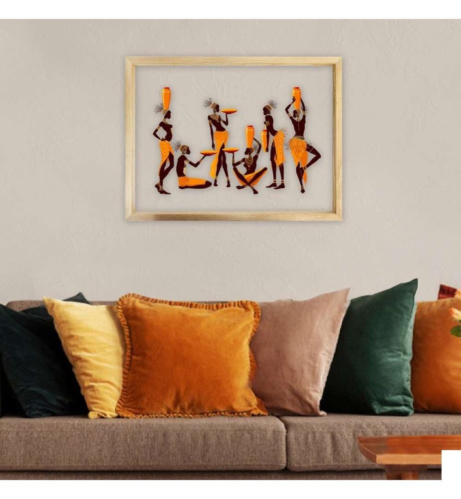 Peinture décorative encadrée, multicolore, 100% verre, cadre en bois