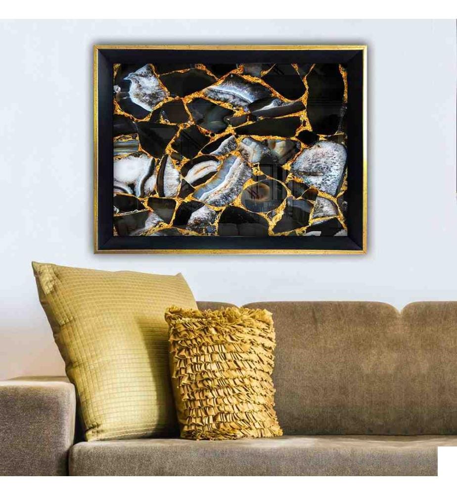 Peinture décorative encadrée, multicolore, 100% verre, cadre en bois