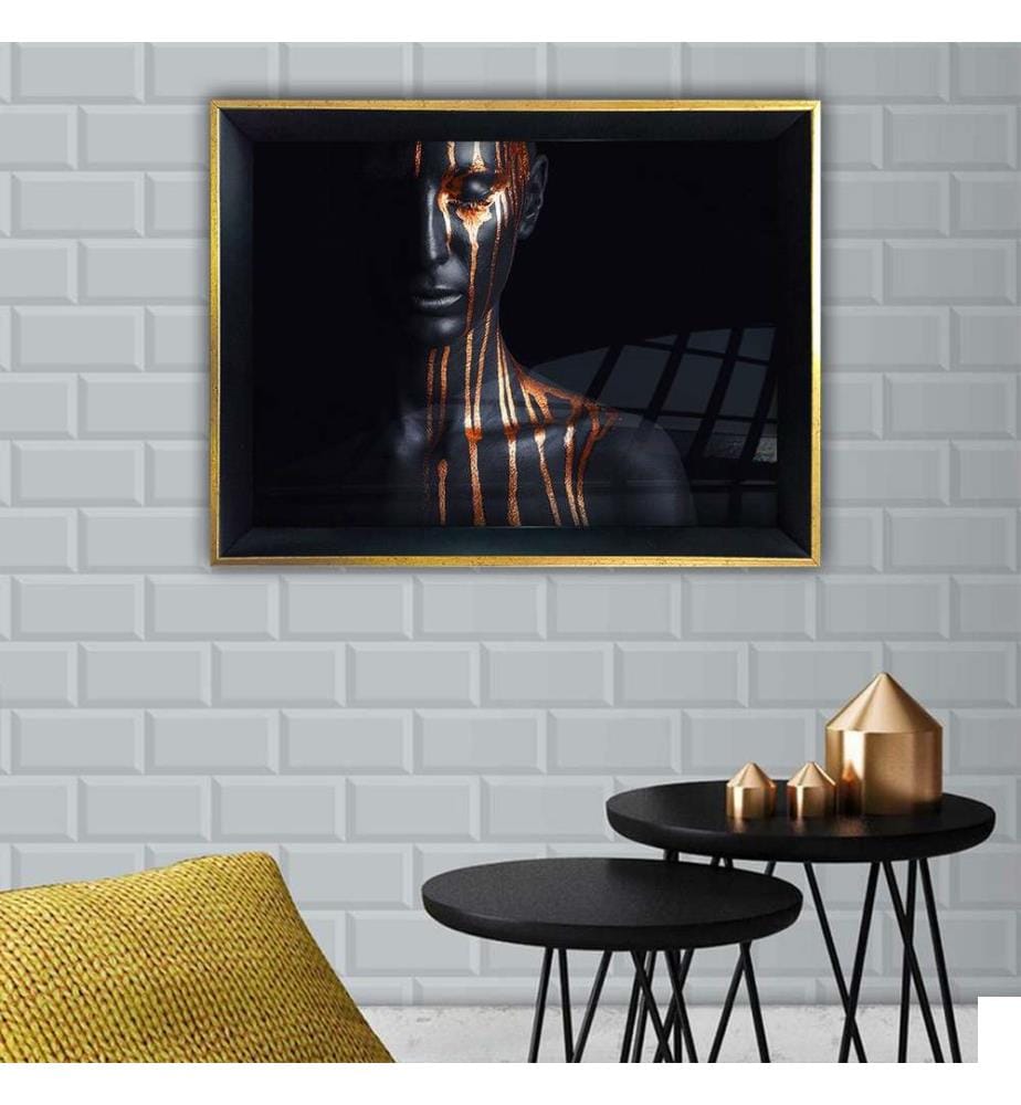 Peinture décorative encadrée, multicolore, 100% verre, cadre en bois