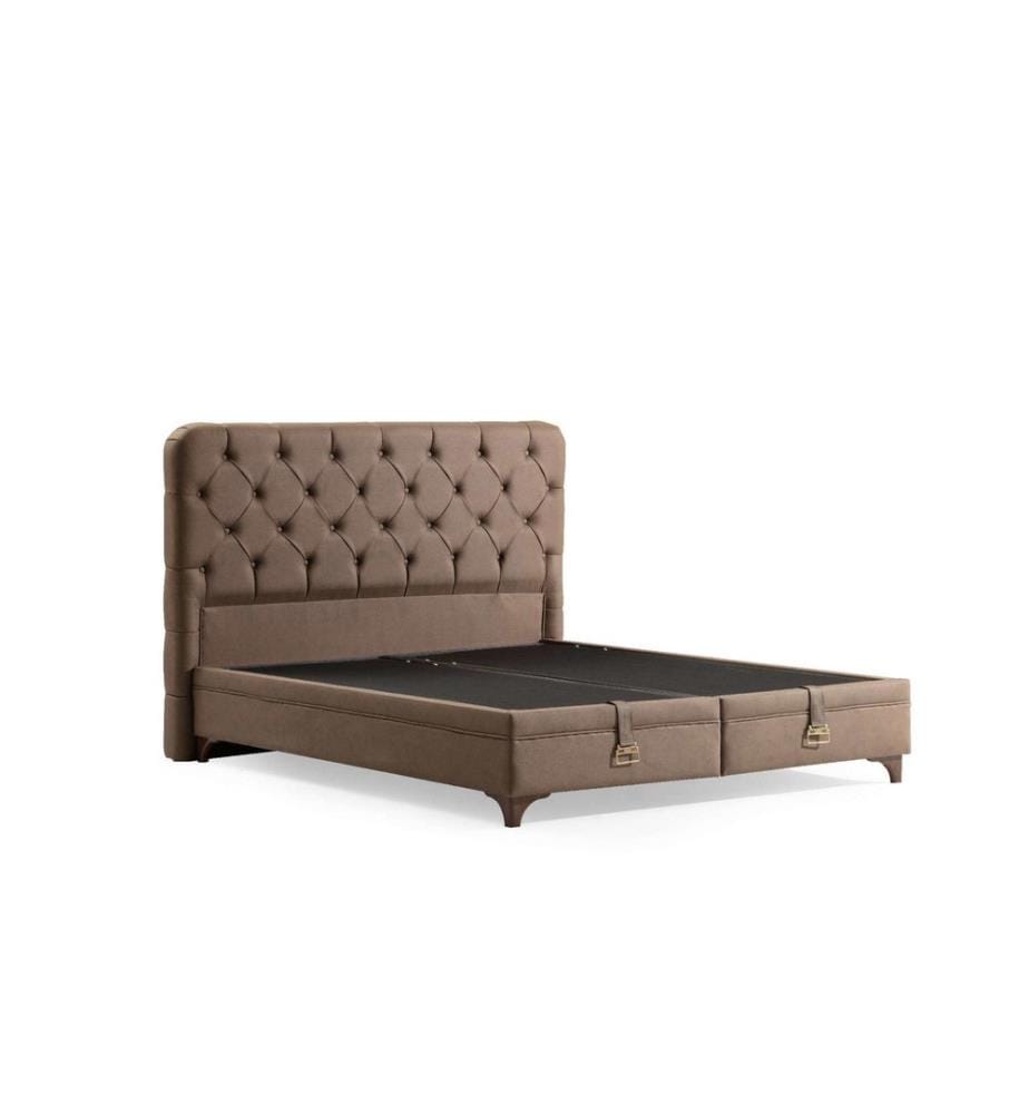 Sommier et tête de lit double, marron, 100% PARTICULES ENDUITES DE MÉLAMINE, Tissu : 100% POLYESTER, pieds en plastique