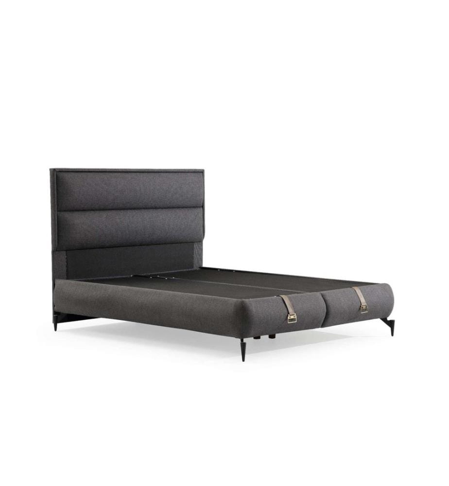 Sommier et tête de lit double, Dark Grey, 100% PARTICULES ENDUITES DE MÉLAMINE, Tissu : 100% POLYPROPYLENE, pieds en métal