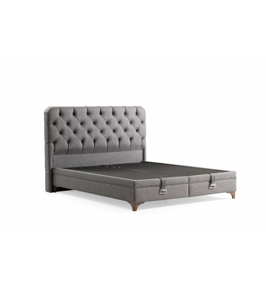 Sommier et tête de lit double, gris, 100% PARTICULES ENDUITES DE MÉLAMINE, tissu : 100% POLYESTER, pieds en plastique