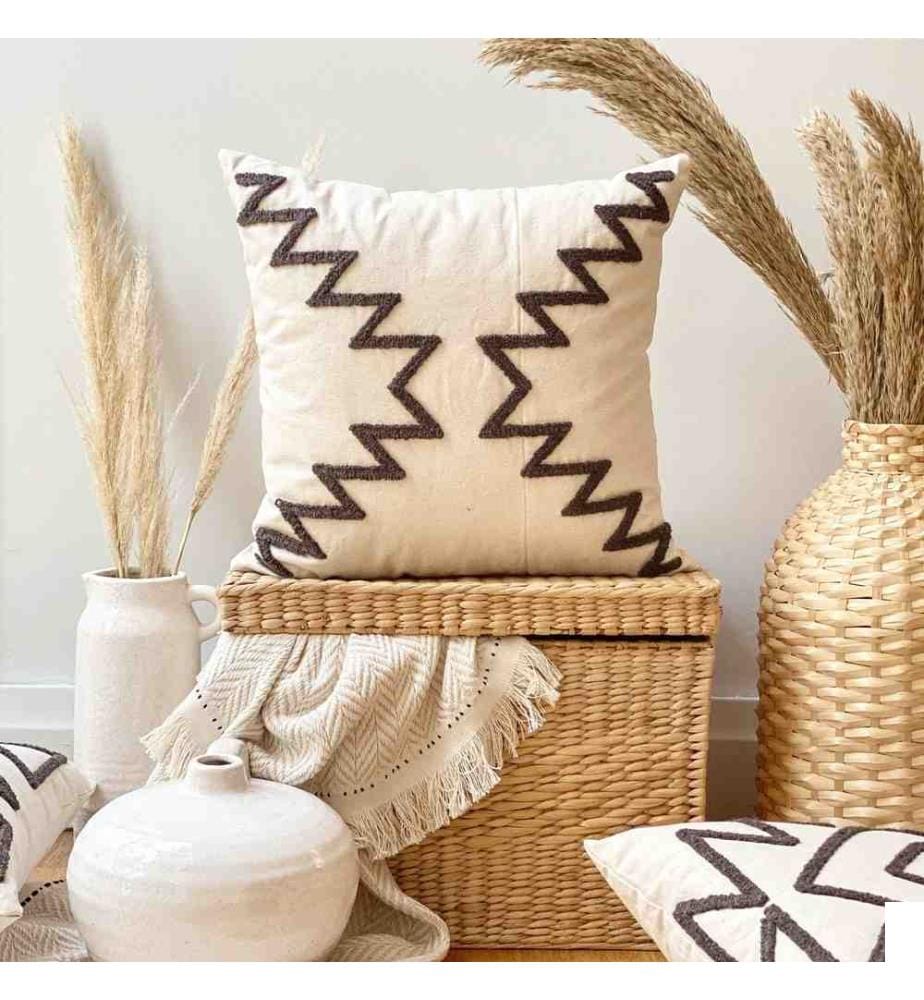 Housse de coussin, Marron, Tissu : 100% coton, fil : 50% laine - 50% coton