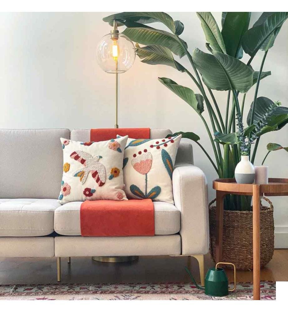 Set de coussins, 2 pièces, rose, rouge, vert azur, tissu : 20% lin - 80% Pes