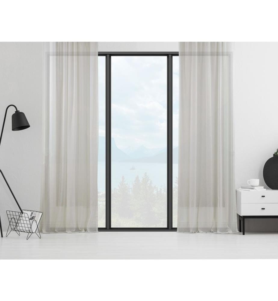 Rideau transparent, écru, 100% polyester, faux lin