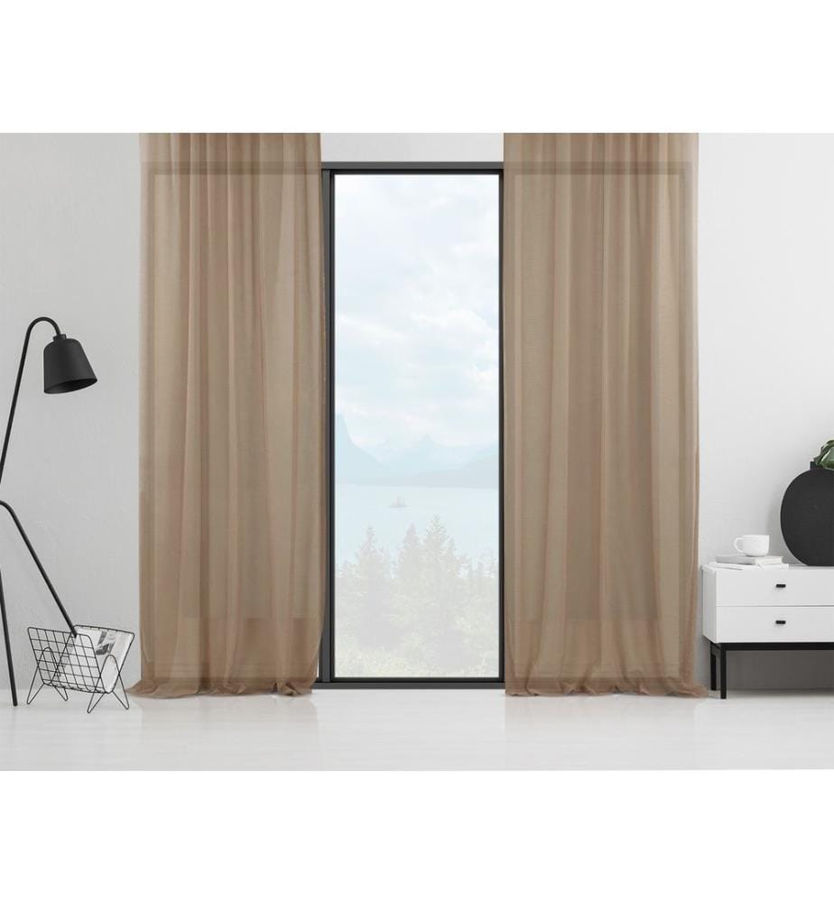 Rideau en voilage, brun, 100% polyester, faux lin