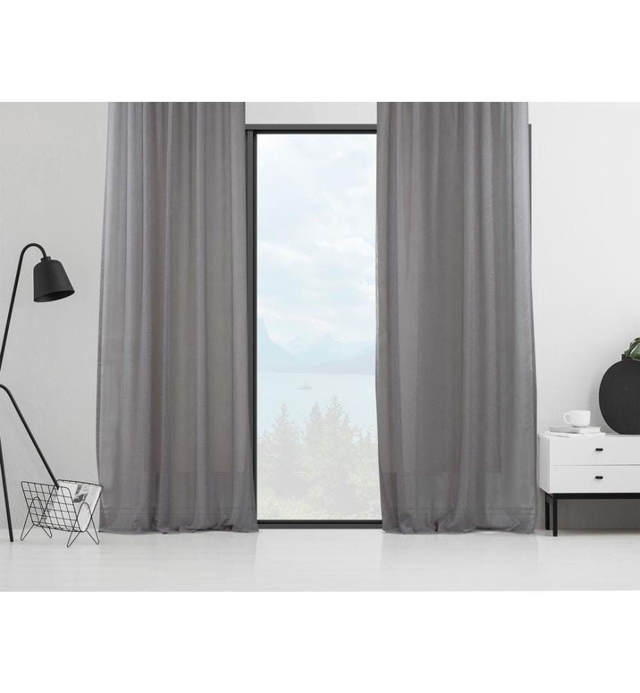 Rideau en voilage, gris, 100% polyester, faux lin