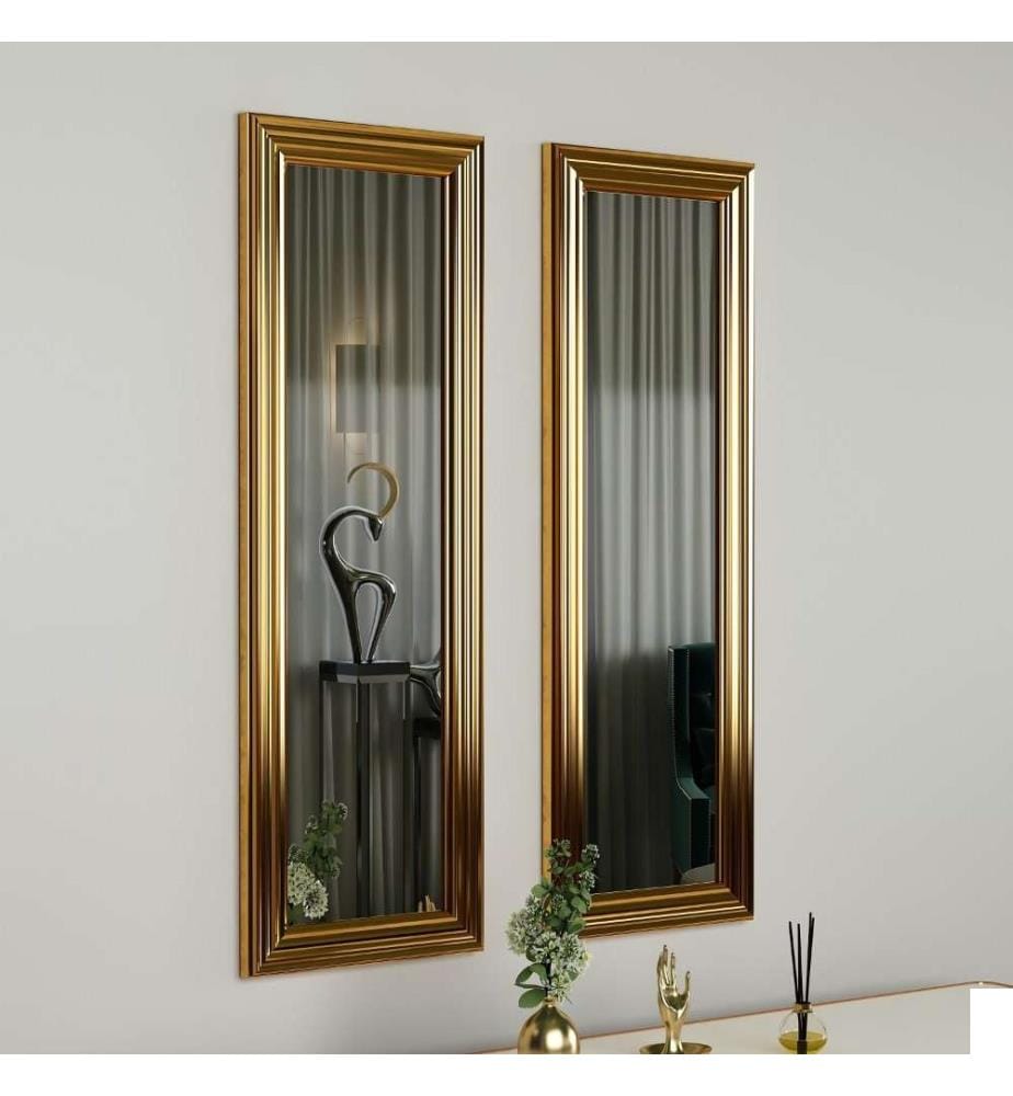 Set de miroirs, 2 pièces, or, MDF, cadre stratifié