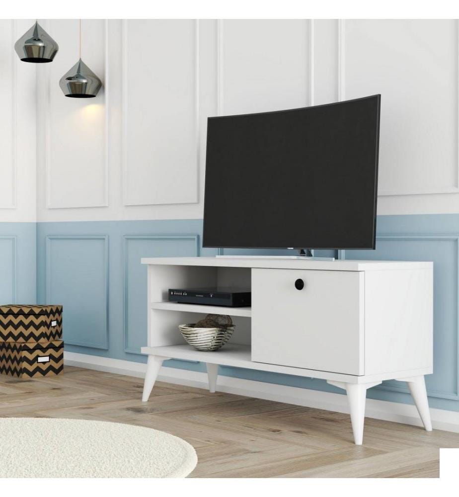 Meuble TV, blanc, panneau de particules mélaminé