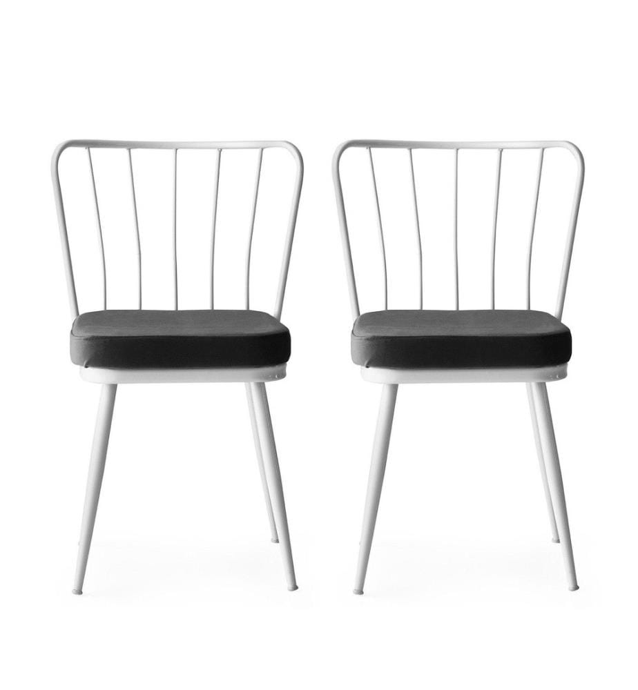 Ensemble de chaises, 2 pièces, blanc, structure métallique, tissu velours - assise en panneaux de particules mélaminés