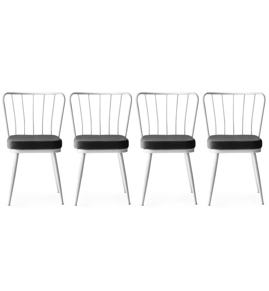 Ensemble de chaises, 4 pièces, blanc, structure métallique, tissu velours - assise en panneaux de particules mélaminés