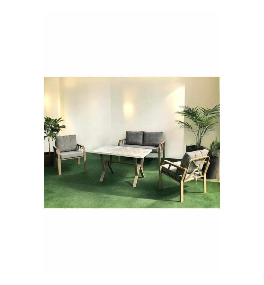 Ensemble de salon de jardin, 100 % métal, miel, gris