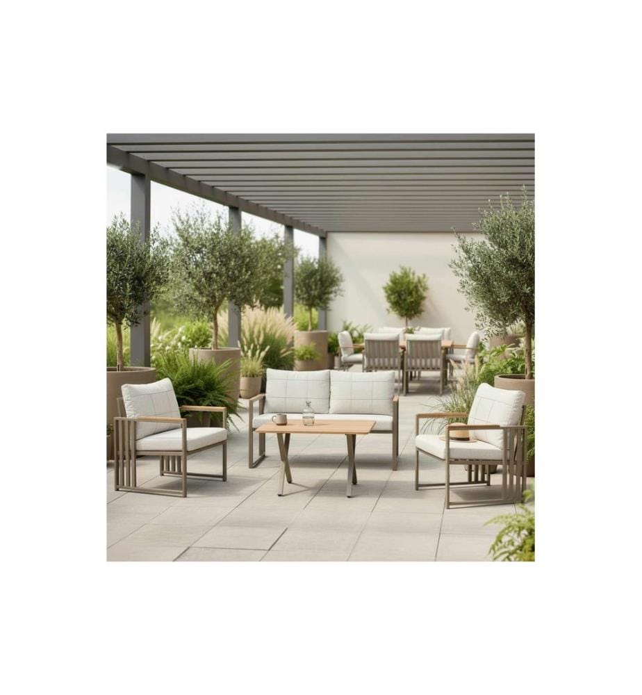 Ensemble de salon de jardin, 100 % métal, beige