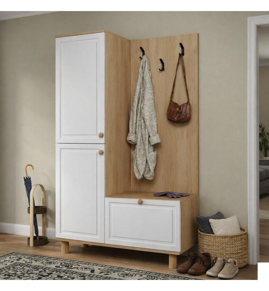Porte-manteau, panneau de particules 100 % mélaminé, blanc, chêne