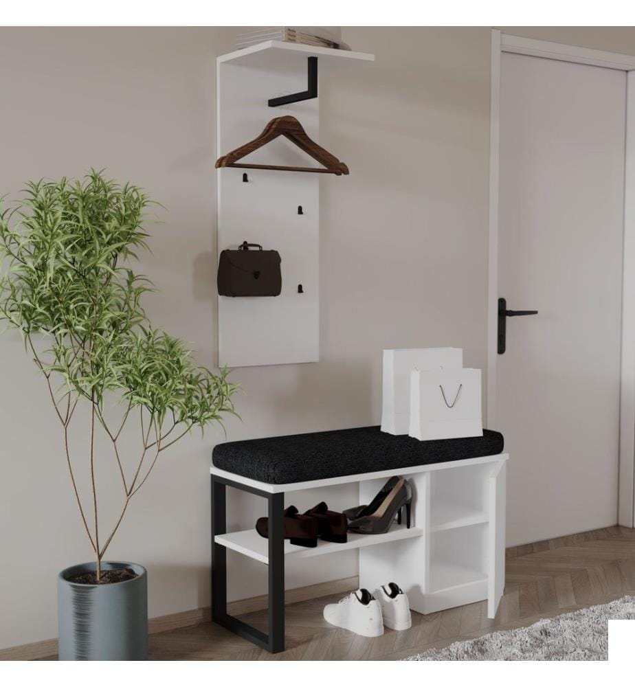 Ensemble de porte-manteau, panneau de particules 100 % mélaminé, blanc