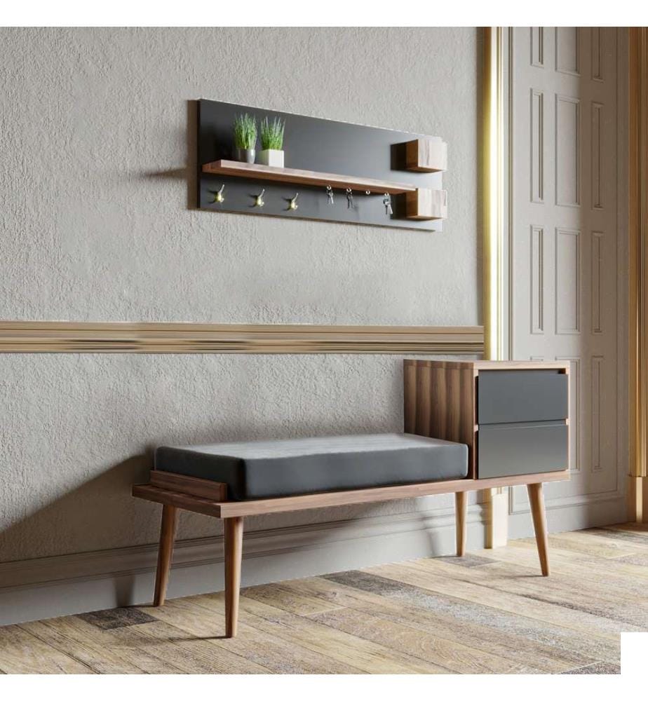 Porte-manteau, panneau de particules 100 % mélaminé, noyer, anthracite, gris