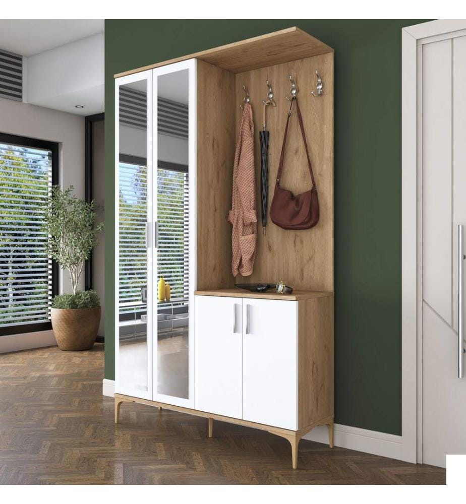 Porte-manteau, panneau de particules mélaminé 100 % qualité E1, noyer, blanc