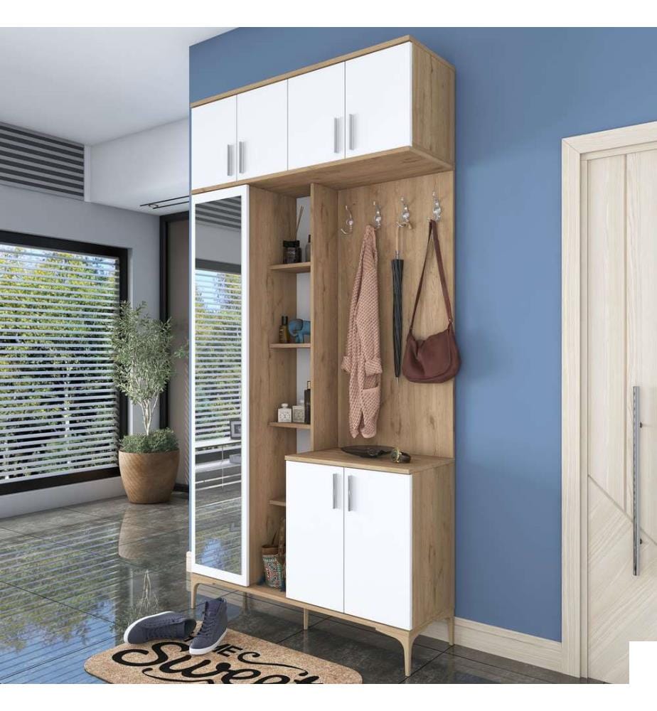 Porte-manteau, panneau de particules mélaminé 100 % qualité E1, noyer, blanc