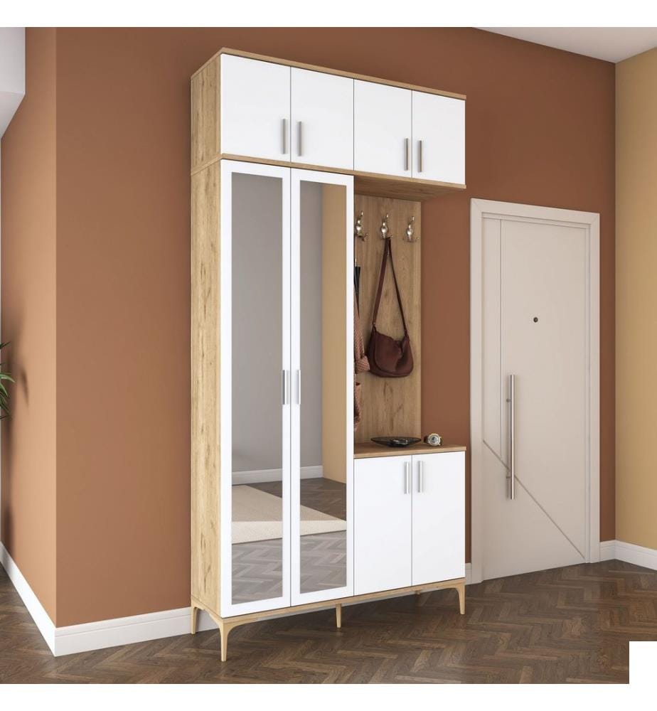 Porte-manteau, panneau de particules mélaminé 100 % qualité E1, noyer, blanc