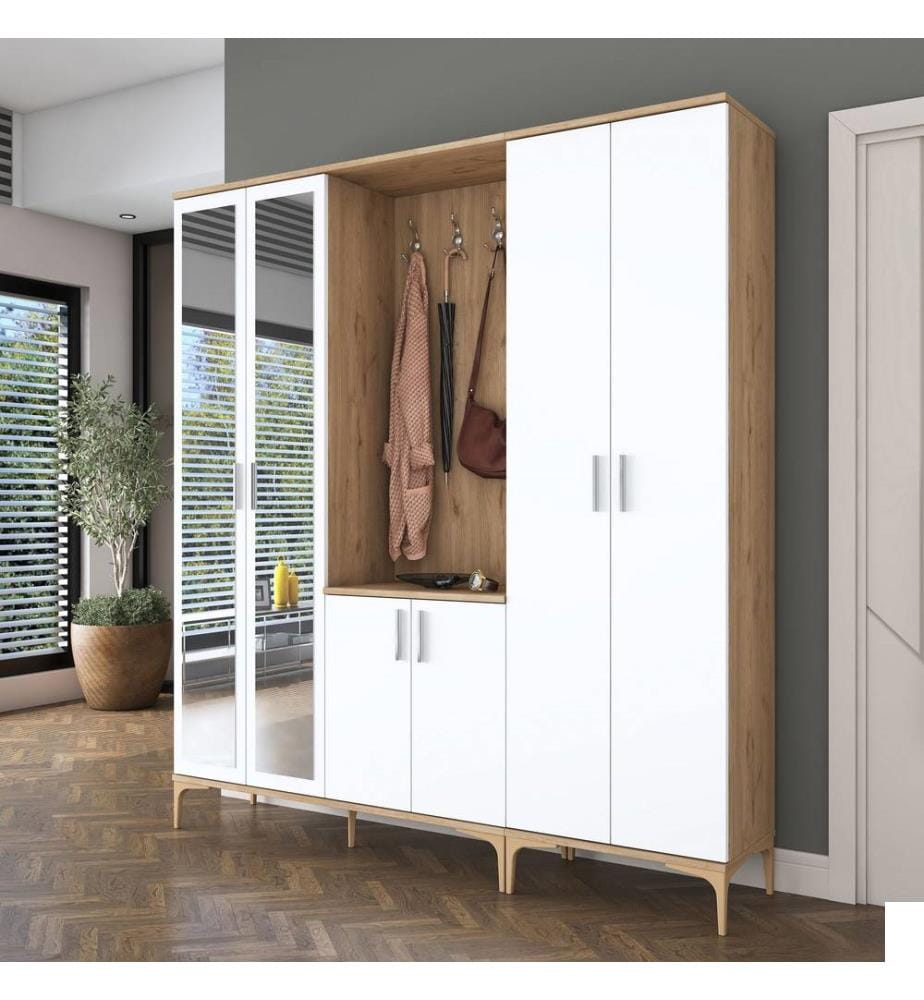 Porte-manteau, panneau de particules mélaminé 100 % qualité E1, noyer, blanc