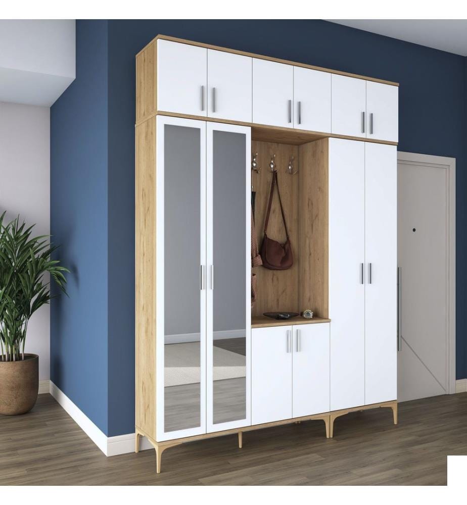Porte-manteau, panneau de particules mélaminé 100 % qualité E1, noyer, blanc