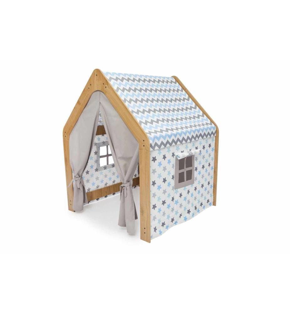 Tente de jeu pour enfant, 100 % MDF, naturel, blanc, bleu
