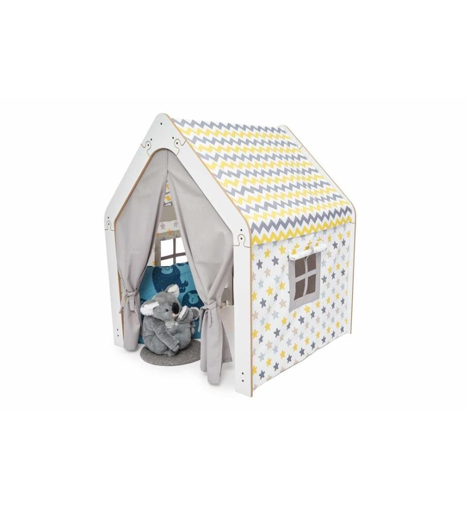 Tente de jeu pour enfant, 100 % MDF, blanche et jaune