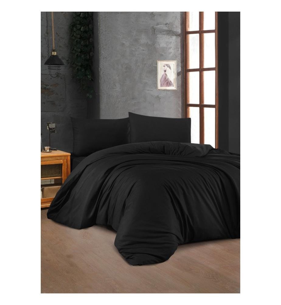 Ranforce Single Quilt Cover Set , Black, 100% Cotton Ranforce