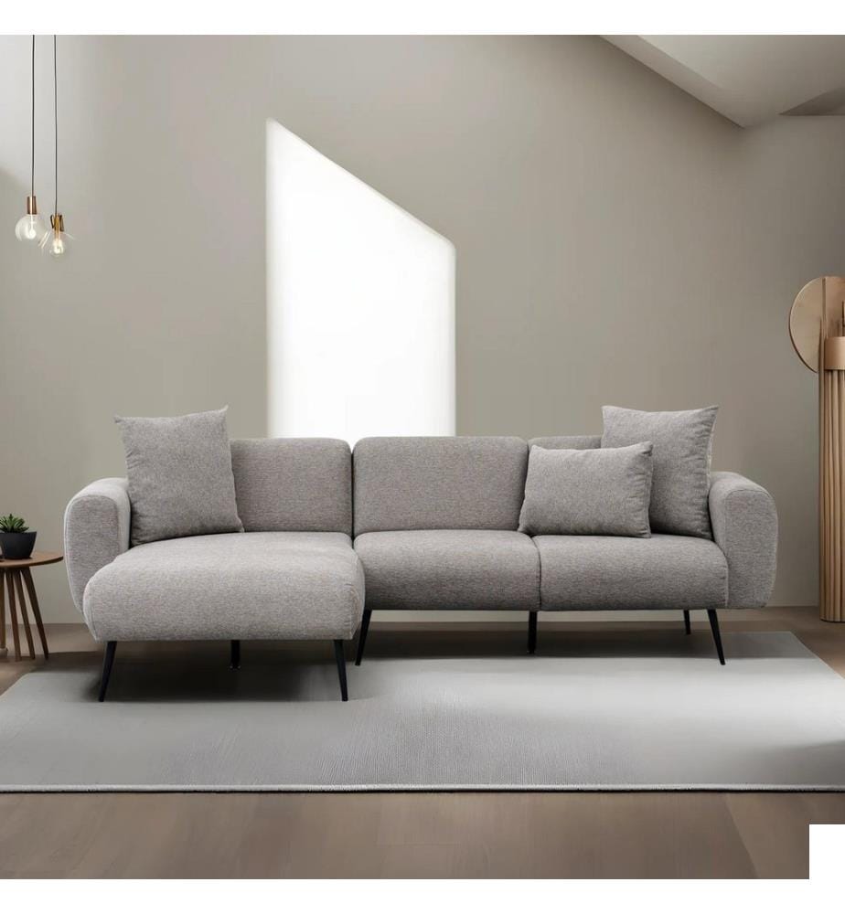 Canapé d'angle, gris clair, 100% bois de hêtre, tissu : 100% polyester (tissu chenille texturé)