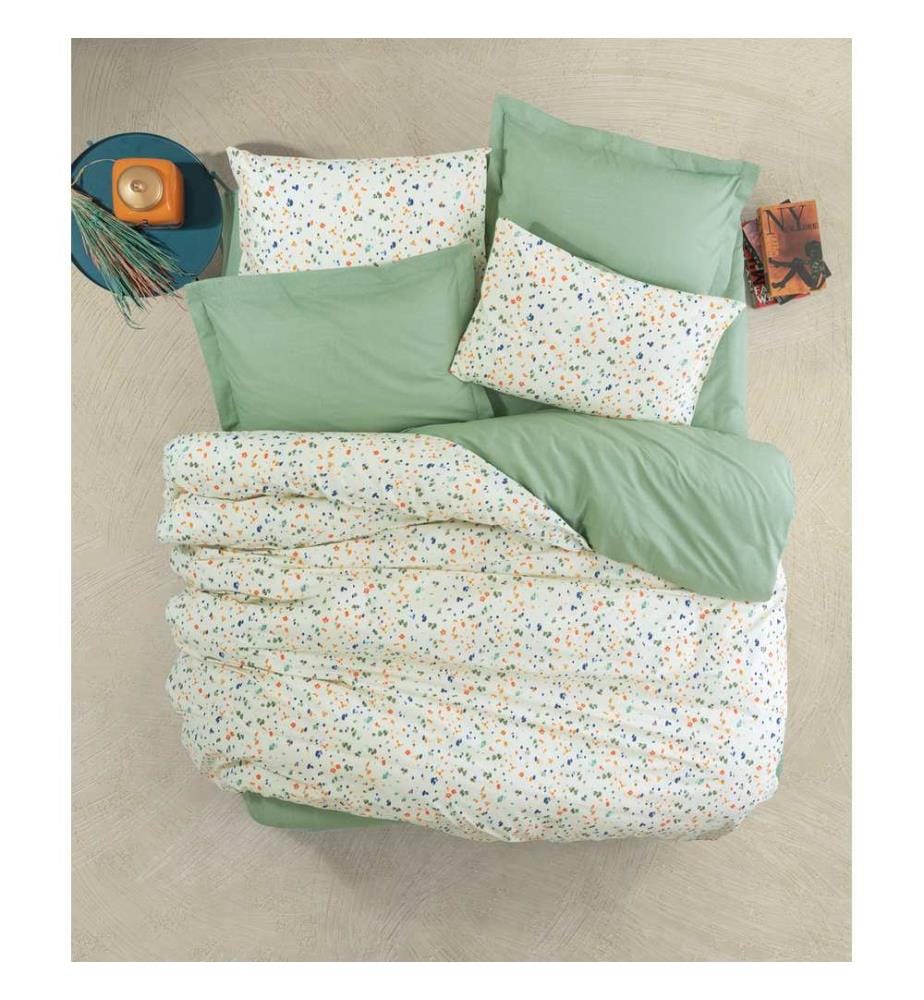 Ranforce, ensemble linge de lit simple, vert, blanc, orange, bleu foncé, 100 % coton