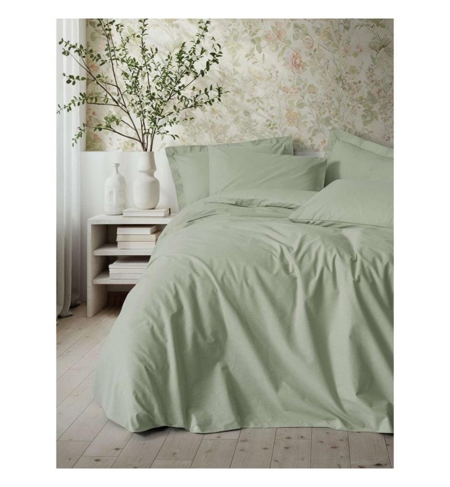 Ranforce King - Parure de lit, vert sauge, 100 % coton, Ranforce