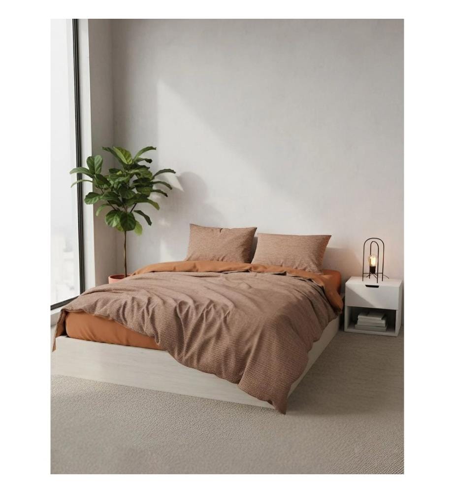 Ranforce, ensemble linge de lit simple, caramel, blanc, 100 % coton