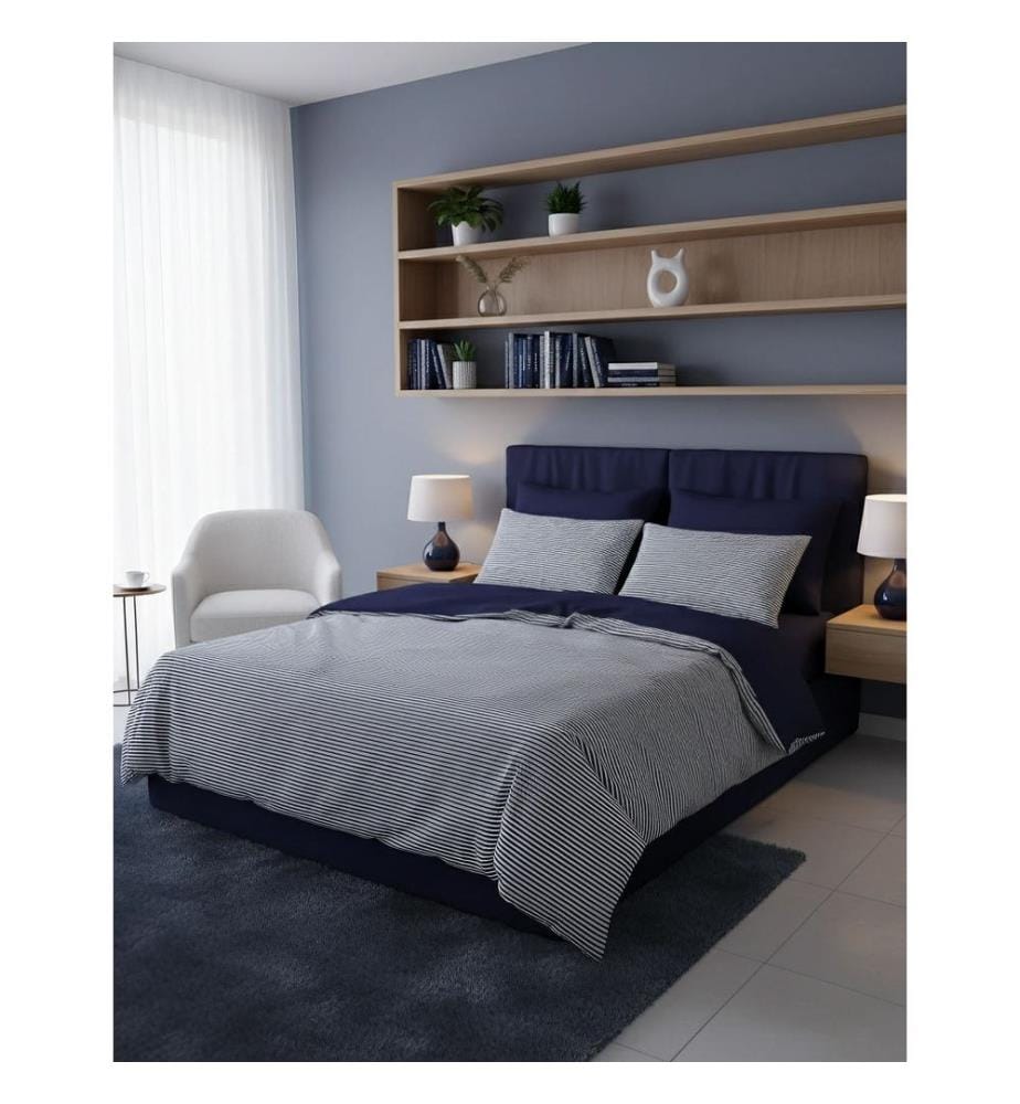 Ranforce King, parure de lit, bleu foncé, 100 % coton