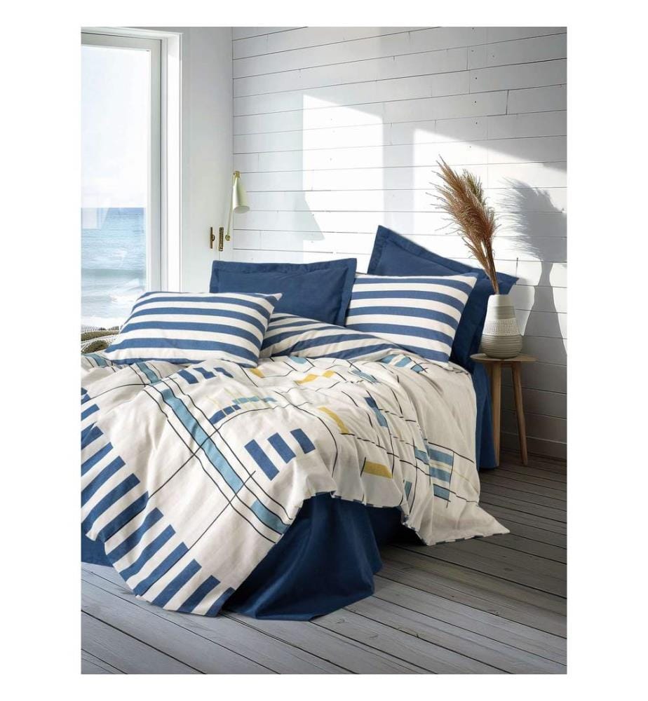 Ranforce King, parure de lit, bleu foncé, 100 % coton