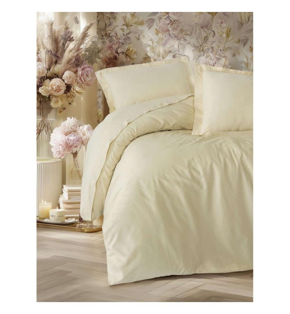 Parure de lit en satin (Super King), beige, 100 % satin de coton