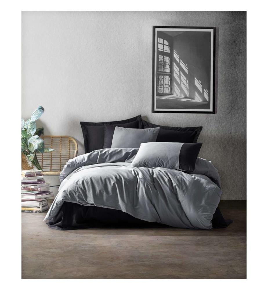 Ranforce Super King, ensemble linge de lit, gris, noir, 100 % coton